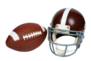American football and helmet on a white background