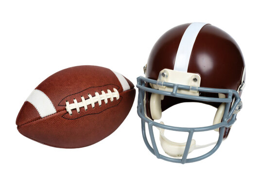 American football and helmet on a white background