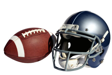American football helmet and ball on white background