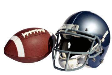 American football helmet and ball on white background
