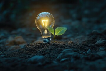 Human hand interacting with futuristic green eco technology data interface.