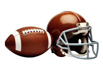 American football helmet and ball on white background
