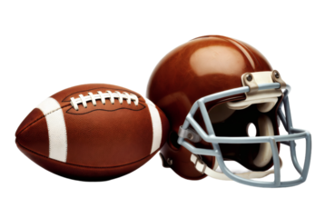 American football helmet and ball on white background