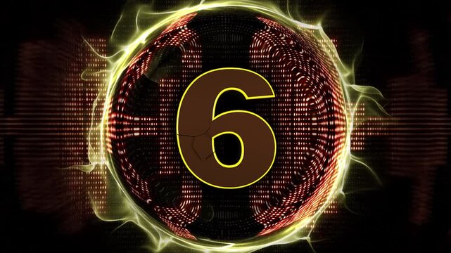 Number 6 Explosive Top Ten Music WAVE Number Transition Animation on Alpha Channel, Loop
