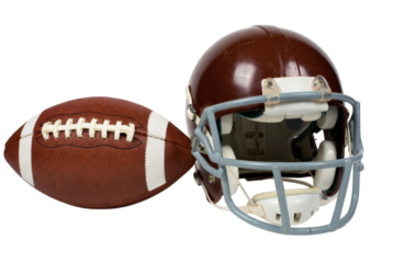 American football helmet and ball on white background