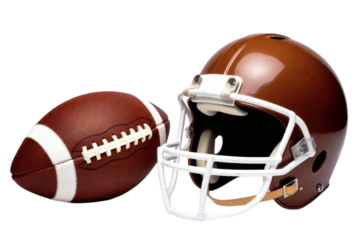 American football helmet and ball on white background
