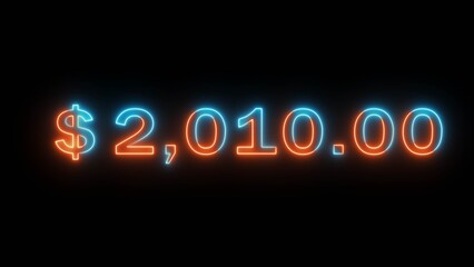 Neon business dollar illustration.  Counting money number.  Increase business counter dollar.