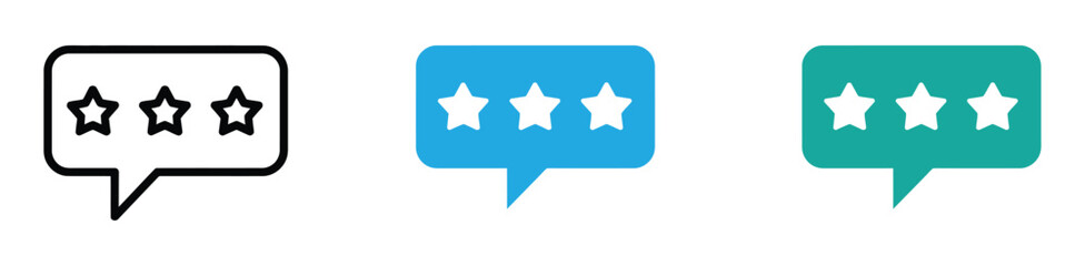 Star Feedback Icon Design. Customer Rating Icons Set. Give feedback now with these three star rating icons.  User Review Star Icons Pack. Customer Satisfaction Rating Icons.