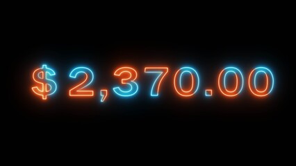 Obraz premium Neon business dollar illustration. Counting money number. Increase business counter dollar.