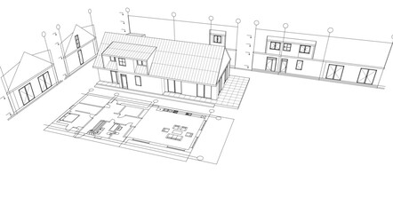 Fototapeta premium house traditional architecture plan 3d illustration 