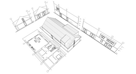 house traditional architecture plan 3d illustration	