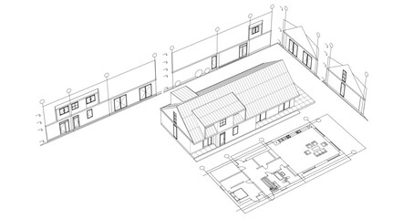house traditional architecture plan 3d illustration	
