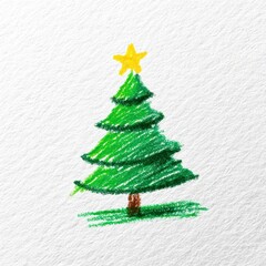 Crayon-drawn Christmas tree illustration.
