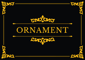 Fototapeta premium Elegant golden ornamental frame with classic Victorian style flourishes on a black background, perfect for vintage invitations and luxury certificates