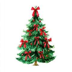 Fototapeta premium Festive watercolor Christmas tree illustration.