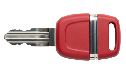 Red car key isolated PNG on transparent background, modern vehicle ignition key for security and transportation