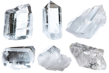 A collection of ice shards shows sharp crystalline shapes ideal for winter and holiday decorations. These elements can be used in various design projects for Christmas and New Year