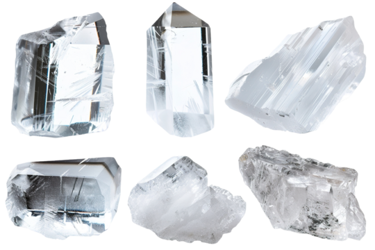 A collection of ice shards shows sharp crystalline shapes ideal for winter and holiday decorations. These elements can be used in various design projects for Christmas and New Year