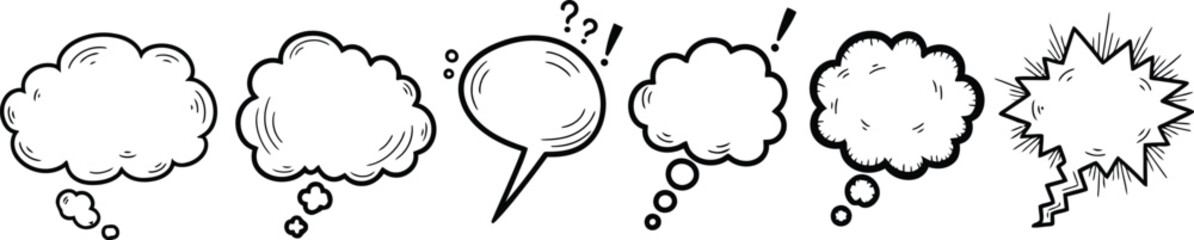 Comic Speech Bubbles Set with Question Mark and Exclamation on White