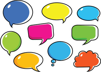 Colorful Speech Bubble Set with Thick Black Outline on White Background