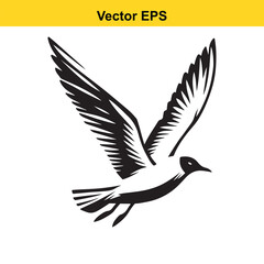 Flying bird vector icon, a minimalist black and white seagull