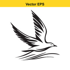 A stylized flying bird vector illustration, elegant silhouette design