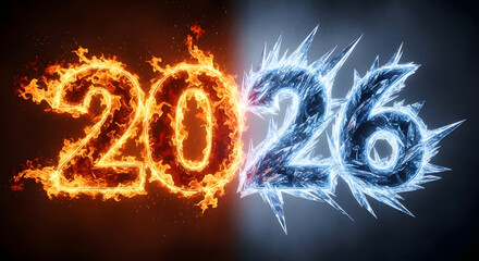 Fiery hot number 20 transitions into icy cold number 26 symbolizing contrast and change