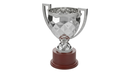 Elegant silver trophy cup isolated PNG, award prize for sports competition and achievement on transparent background