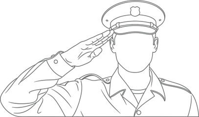 A detailed line drawing of a military officer saluting respectfully