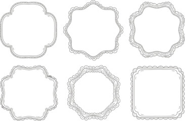 Fototapeta premium Decorative Collection Set, Gray HandDrawn Ornament Isolated on White Background