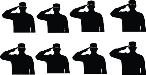Silhouettes of soldiers saluting in a grid pattern showing respect and honor