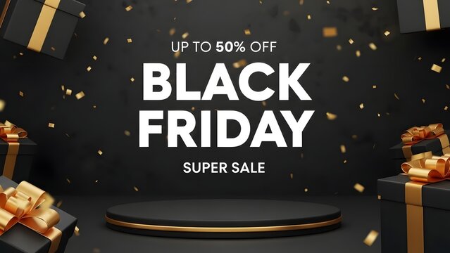 Black friday super sale promotion with gifts and podium - Powered by Adobe