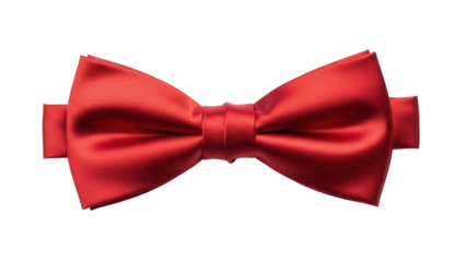 Elegant red satin bow tie isolated PNG, formal wear accessory for weddings and special occasions on transparent background