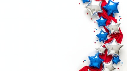 Festive patriotic border with balloons and ribbons on white
