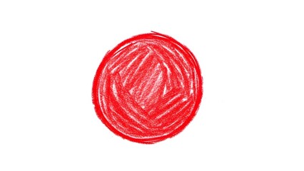 Red circle drawing simple crayon sketch isolated on white background