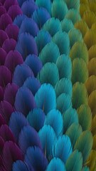 Close up view of iridescent green and blue peacock feather pattern with natural gradient for vibrant background and texture