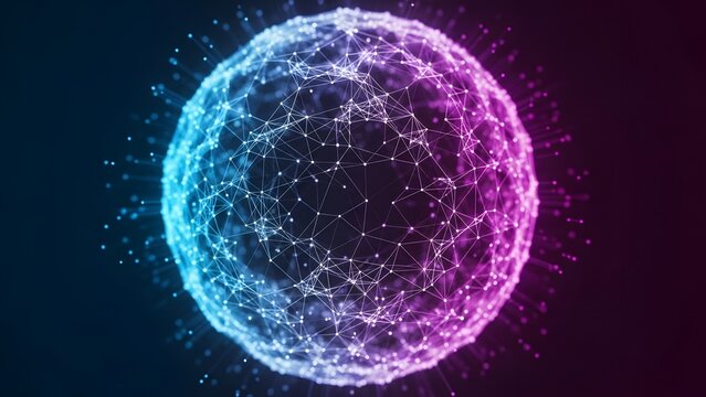 Abstract cellular structure with glowing blue and pink light