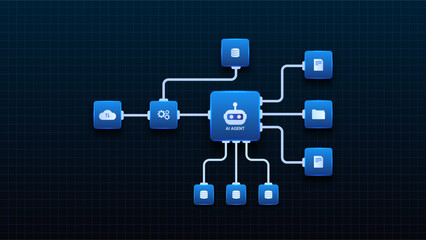 Fototapeta premium AI workflow automation artificial intelligence. ai agent network diagram automation system workflow data processing.