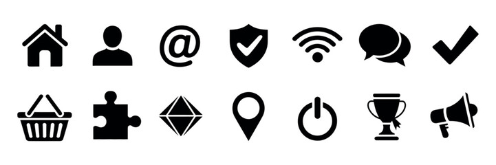 Web Icon Set. Home, Location, Email, Address, Chat, Message, Mail, Info, Support, and Website Symbols