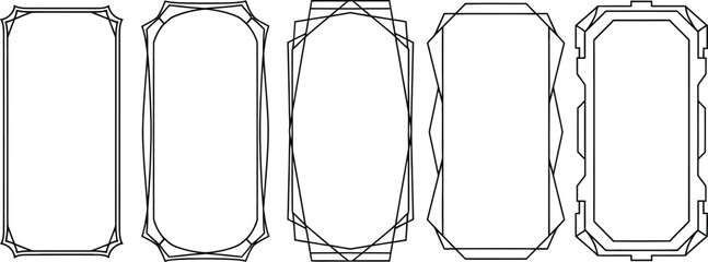 Five Distinct Decorative Frames, Geometric Shapes with White Transparent Background