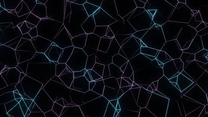 Abstract Dark Geometric Pattern with Glowing Lines and Polygonal Shapes.