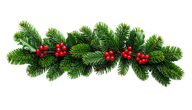 Evergreen Garland with Berries Holly and Transparent Background a Festive Holiday Border for Celebrations with Clipping Path Isolated on Alpha 200x200