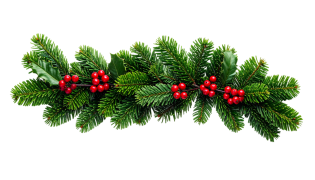 Evergreen Garland with Berries Holly and Transparent Background a Festive Holiday Border for Celebrations with Clipping Path Isolated on Alpha 200x200