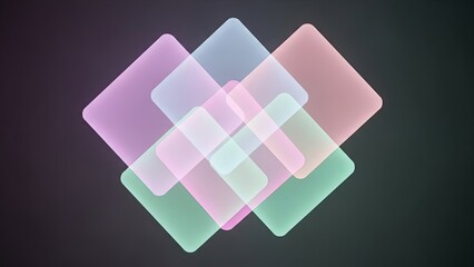 Abstract Geometric Pattern with Overlapping Translucent Squares in Pastel Colors.