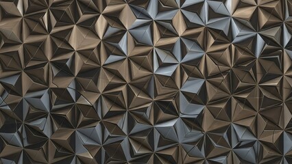 Abstract Geometric Pattern with Reflective Metallic Surface and Triangular Shapes.