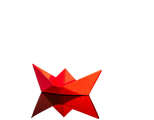 Firefly_Trio of Elegant Lotus Flowers in Various Stages of Bloom - Firefly_Vibrant red origami paper boat design