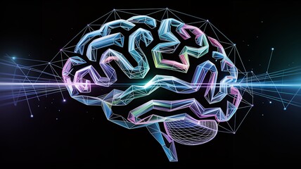 The intricate human brain in an x-ray style illustration visualizes anatomy, science, and intelligence, connecting technology and health in a single medical concept