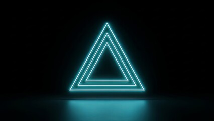 Abstract Neon Light Triangles on Dark Background with Reflection.