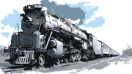 Obraz premium Vintage Train Painting on Tracks Vector Illustration for Stock Photos