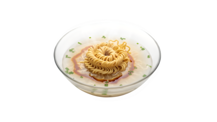 Noodle curl with soup isolated on PNG background.